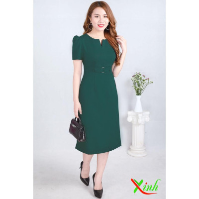 Đầm Suông Xanh Rêu Đậm Thời Thượng DL744