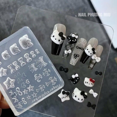 Khuôn in 3D Tạo Hình Mèo Cute Nơ Tim Ngôi Sao Làm Nail Xinh Xắn, Khuân Vuông Silicon Trong Suốt Nhiều Mẫu Hoạt Hình Dễ Thương Không Mùi