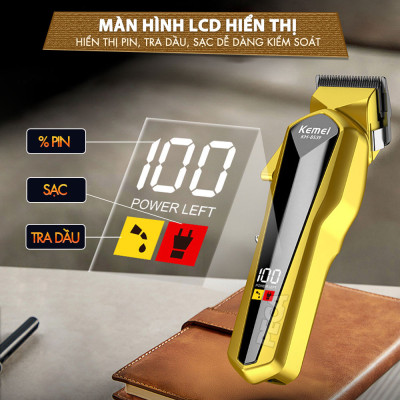 Tông đơ cắt tóc chuyên nghiệp Kemei KM-8539 lưỡi cắt mạ carbon công suất 5W tặng kèm áo choàng cắt tóc - Hàng chính hãng