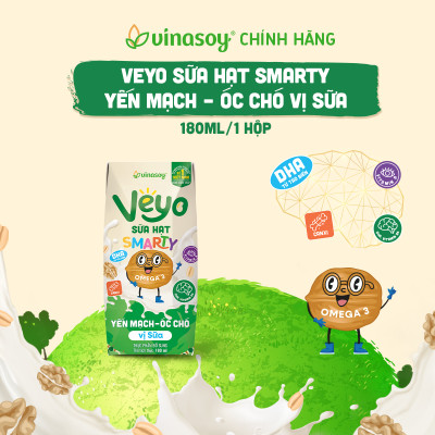 Thùng Veyo Sữa hạt SMARTY Yến mạch - Óc chó vị sữa (30hộp x 180ml)