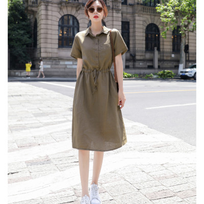 Đầm linen nữ dáng suông dài, cổ sơ mi tay ngắn, chất đũi mát phong cách ulzzang Hàn Quốc Da75