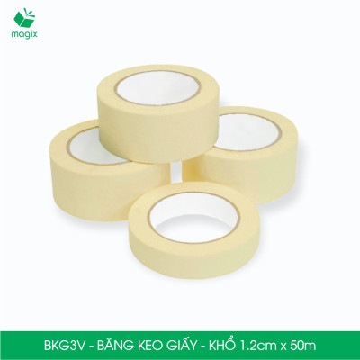 BKG3V - Block 12 cuộn băng keo giấy khổ 1.2cm x 50m - Băng dính giấy viết được, chặn màu sơn