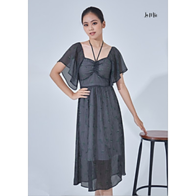 Đầm lửng chiffon cổ vuông dây rút ngực Maxivic, La Mộc LM012290