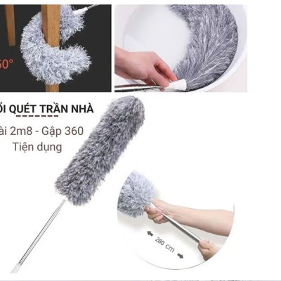Chổi Quét Trần Nhà Bằng Sợi Cán Dài Xếp Gọn 2m8 - Chổi Quét Bụi Đa Năng Rút Xoay 360 Độ