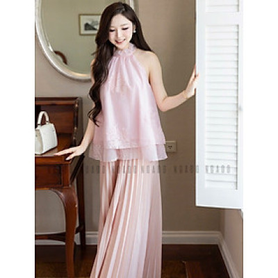 Chân váy dập ly hồng NGADO , chân váy xòe dáng dài