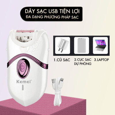 Máy tẩy lông đa năng 2in1 Kemei KM-395 gồm 2 đầu thay thế chuyên dụng nhổ lông, cạo lông, sử dụng toàn thân - Chính hãng