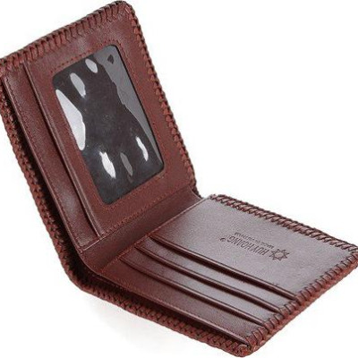 Ví nam Huy Hoàng da cá sấu nguyên con đan viền màu nâu đỏ HT2766