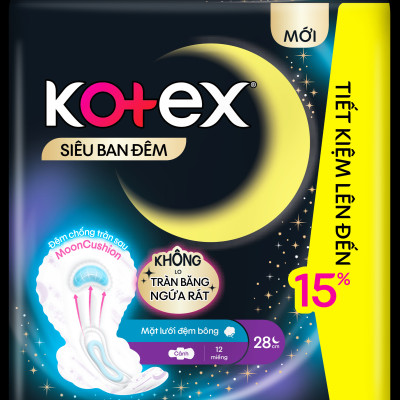 Combo 2 Băng Vệ Sinh Kotex Ban Đêm Đệm Sau 28cm (12 miếng/Gói)