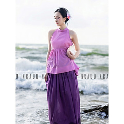 Chân váy tím đậm NGADO , Chân váy xòe , Chân váy dài , Chân váy thiết kế