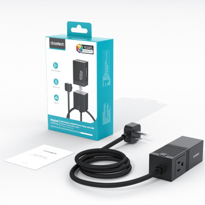 Bộ sạc nhanh GaN Pro 65W Choetech PD8054 kèm dây AC nối dài 1.5m - Hàng chính hãng