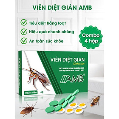 Combo 4 hộp viên diệt gián sinh học AMB, thuốc diệt gián Đức hiệu quả nhanh chóng, an toàn sức khỏe, hộp 8 viên