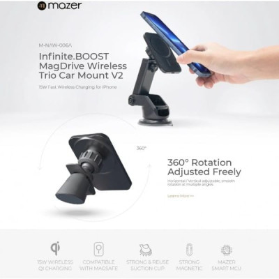 Đế Sạc Không Dây Mazer Infinite.Boost Mag.Drive 15W Wireless Car Bracket - Hàng Chính Hãng