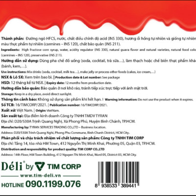 Siro ổi hồng Déli - 350ml - đậm đặc, chuyên dùng pha chế trà trái cây, soda