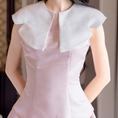 Set áo váy hồng cổ sen NGADO , set áo kèm váy , set váy xếp ly