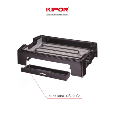 Bếp nướng điện không khói KIPOR KP-GR4926 - Khay nướng rời chống dính WHITFORD của USA, khay dầu thừa dễ tháo lắp, vệ sinh -Hàng chính hãng