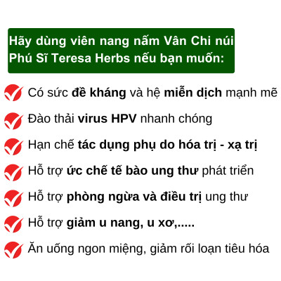 Viên Nấm Vân Chi núi Phú Sĩ TERESA HERBS hỗ trợ tăng cường đề kháng và hệ miễn dịch (Lọ 60 viên)