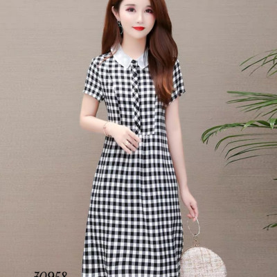 Đầm xòe sọc caro phối cổ trắng xinh xắn thanh lịch đủ size từ 38-71kg