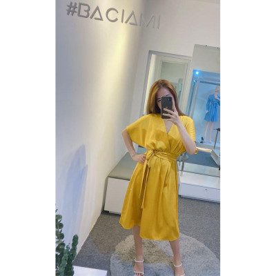 Baciami-Đầm Lụa Cổ Tim Đai Eo