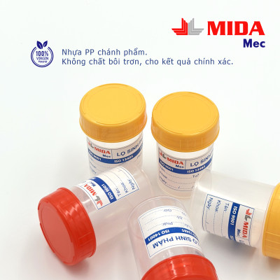 Lọ sinh phẩm MidaMec không gá 40ml PP đóng gói 100 lọ/bao - Nắp Đỏ