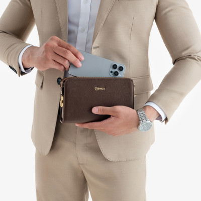 Clutch Nam Ví Cầm Tay GENCE RB07 Da Bò Khóa Số Cao Cấp Màu Nâu