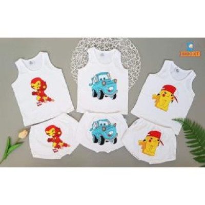 (8-16kg) Áo ba lỗ cotton trắng in hình cho bé - Bibo Kim Thu
