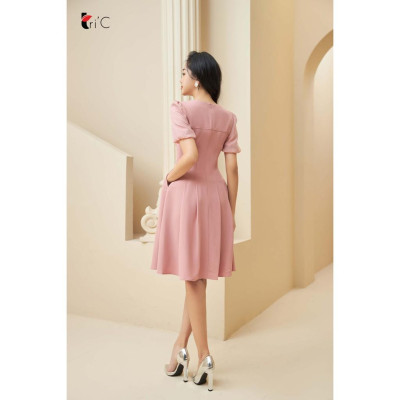 Đầm xòe xếp ly cầu ngực tay phối organra đính bông Tri