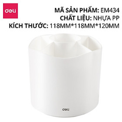 Ống Bút Xoay 360 Độ Deli - Hộp Đựng Bút Tròn Nhiều Ngăn Để Bàn Tích Hợp Giá Đỡ Điện Thoại - Tặng Kèm Sticker