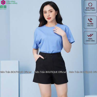 Quần short nữ Hiền Trần BOUTIQUE khuyên đá, chất vải 2 biên cao cấp