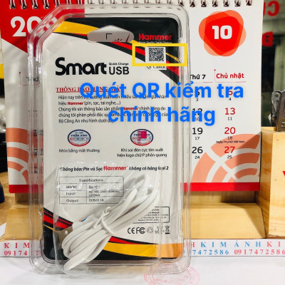 Bộ sạc Ham mer Dòng Điện 2.1A, chuôi Micro - Hàng chính hãng bảo hành 12 tháng