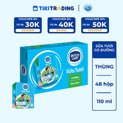 Thùng 48 Hộp Sữa Tươi Tiệt Trùng Dutch Lady Cô Gái Hà Lan Có Đường (48 x 110ml)