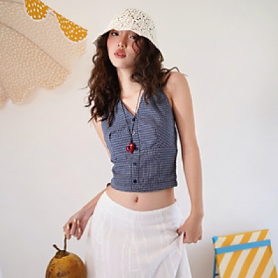 Áo yếm nữ họa tiết caro cột dây sau phong cách năng động Harry Miều Est.2013