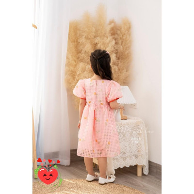 Đầm babydoll hoa cho bé gái tay phồng phong cách Hàn Quốc từ 12-35kg chất vải tơ mềm mát