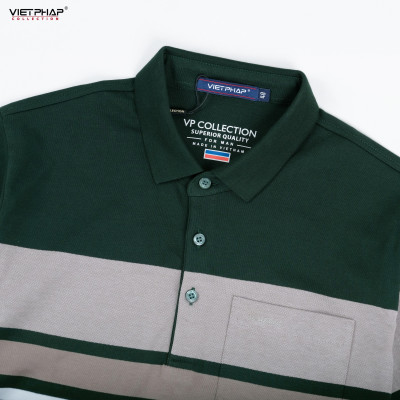 Áo Polo Nam VIỆT PHÁP Form Luxury - Thun 4 Chiều Sọc Túi Dài Tay, lịch lãm, sang trọng 23002