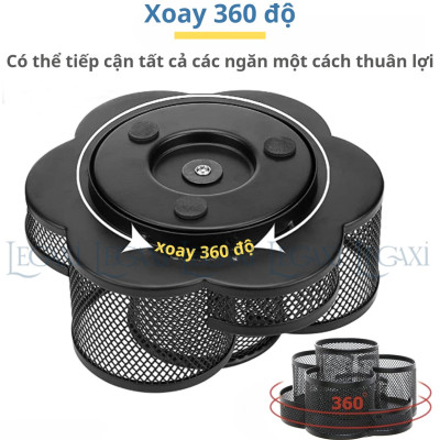 Khay đựng bút XOAY 360 ĐỘ, khay bút 7 NGĂN  để bàn kim loại Văn Phòng, Đựng Mỹ phẩm, Điều Khiển TV