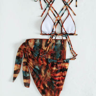 Set Bikini 3 món áo ngực quần tam giác kèm khăn quấn