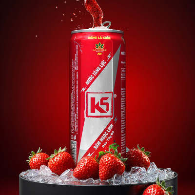 Nước Tăng Lực K5 Sâm Ngọc Linh Lon Lẻ Vị Dâu Tây Đỏ (320ml/Lon)