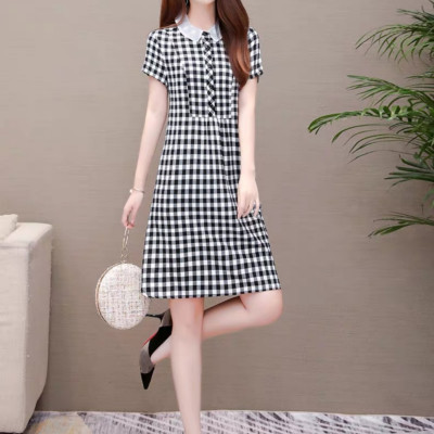 Đầm xòe sọc caro phối cổ trắng xinh xắn thanh lịch đủ size từ 38-71kg