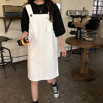 [CHẤT LƯỢNG_CÓ TẶNG QUÀ] Đầm yếm jean ngang gối đai bảng to cài nút, hàng xịn Quảng Châu cao cấp C155