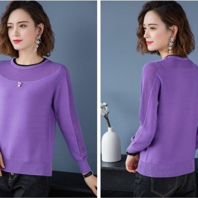 Áo len nữ dài tay cổ phối màu mẫu mới phong cách Hàn Quốc al18