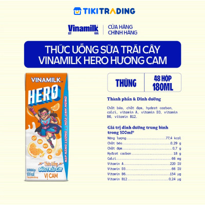 Thùng Thức uống sữa trái cây vị cam Vinamilk Hero 180ml - 48 hộp/Thùng