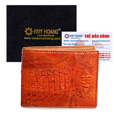 HJ2227 - Bóp nam Huy Hoàng da cá sấu nguyên con nhỏ màu vàng