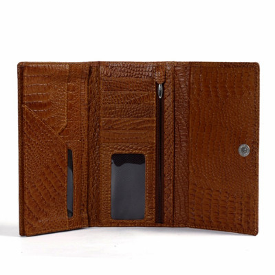 HJ3105-06-07 - Bóp nữ da thật vân cá sấu Huy Hoàng 3 gấp vân nhỏ màu da, đen, nâu