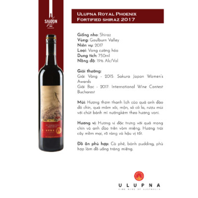 Rượu vang cường hóa Ulupna Royal Phoenix Fortified Shiraz 2017 750ml 19% Alc