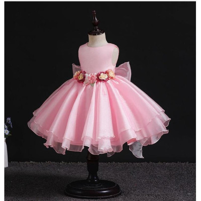 Đầm voan công chúa cho bé gái màu hồng trắng đính hoa nổi mặc tết noel dự tiệc cưới hàng Quảng Châu cao cấp