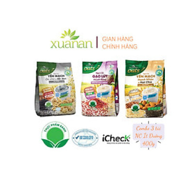 Combo 3 túi: Ngũ Cốc Óc Chó Mè Đen+Gạo Lức Huyết Rồng+Yến Mạch Hạnh Nhân[ít đường 400gr](Tặng Kèm 2 Túi Yến Mạch 150G)