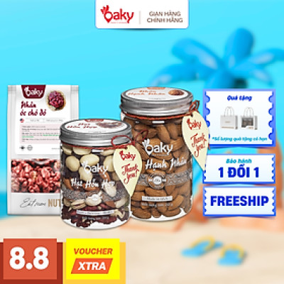 Quà Tặng Oaky - Combo Hạt Dinh Dưỡng Cao Cấp - ÓC CHÓ ĐỎ, HẠNH NHÂN, HẠT HỖN HỢP - Tặng Túi Giấy