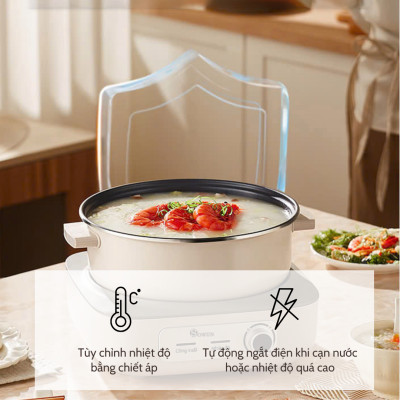 Nồi Lẩu Điện SOWUN SW6023 5L Hàng Chính Hãng, Đế Tách Rời Chống Dính Có Thể Chiên Xào Nấu Hoặc Dùng Để Ăn Lẩu