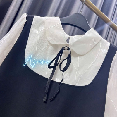 Váy Bầu Thiết Kế- Đầm Bầu Công Sở Dài Tay Tơ Phối Dễ Thương V36