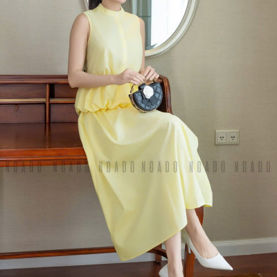 Set áo váy vàng cổ trụ NGADO , set áo váy dài , set công sở , dự tiệc