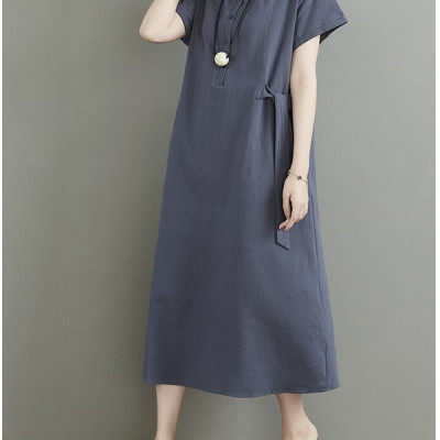 Đầm suông nữ thiết kế cổ đức bổ phối cúc trơn basic cá tính, chất đũi mềm mát cao cấp HB61